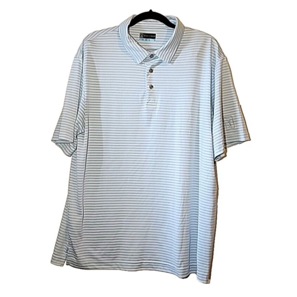 PGA Tour Polo Shirt Mens Large Blue White Striped Golf Performance Short Sleeve